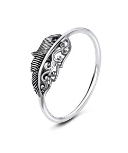 Half Filigree And Half Feather Silver Ring NSR-3262